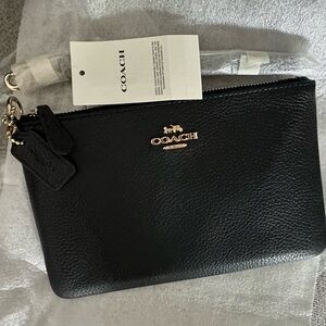 Coach Black Leather Shoulder Bag with Gold Accents